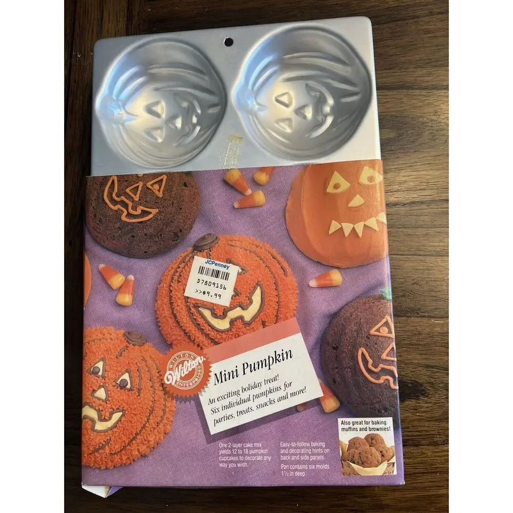 WILTON Mini Pumpkin Mold Baking Pan Mini Cakes Treats 6 CupCakes Vtg 1989 NOS